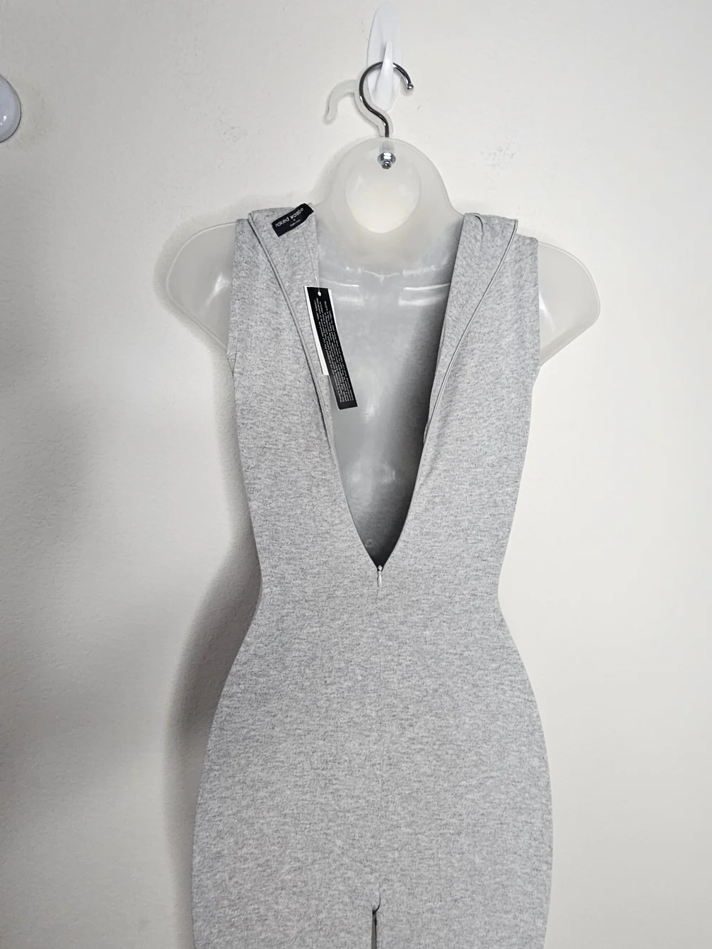 NWT Naked Wardrobe Heather Grey Sleeveless Jumpsuit Mock Neck Bodycon XS - Picture 8 of 10